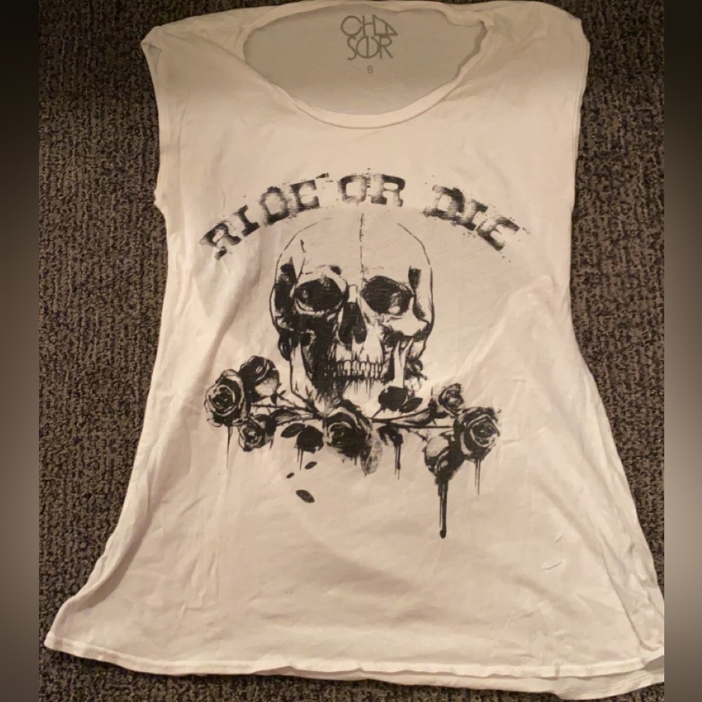 Ride or die graphic tank top with an open back